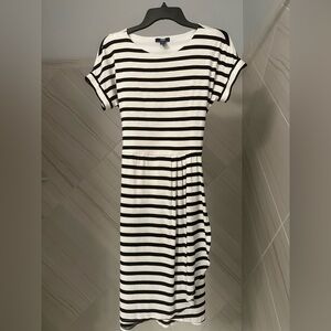 Chaps Black and White Striped Midi Dress